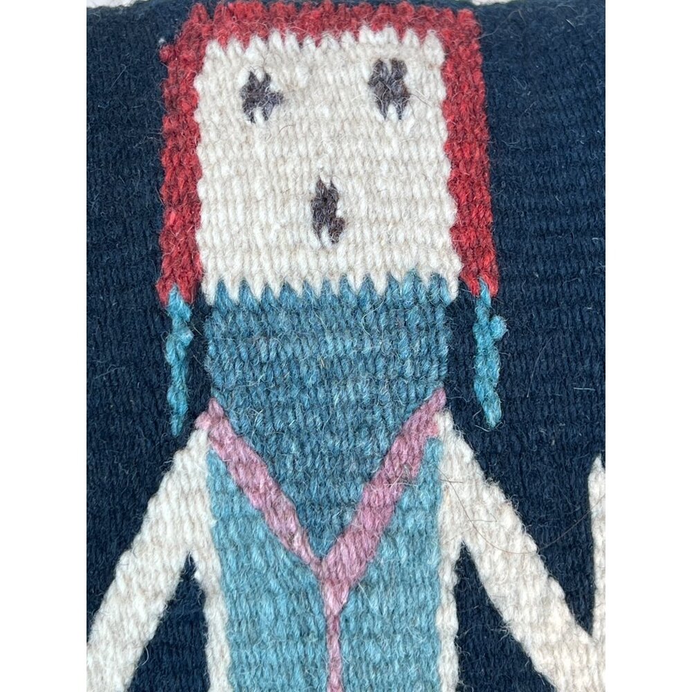 Zapotec Wish Pillow Black W/ Hand Woven Yei Figure & Heart Charm in Pocket Wool - Picture 2 of 9